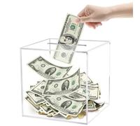 12x12x12cm Clear Acrylic Piggy Bank for Adults, Must Break to Open Square Money Box, Coin and Cash Savings Organizer, Perfect for Budgeting and Financial Goals