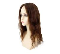 12x13 Cm Silk Base Hair Topper For Women With Thinning Hair Human Hair Piece Long Curly Wavy Clip-in Hairpiece Womans Hair Topper(Medium Brown,10 inch)