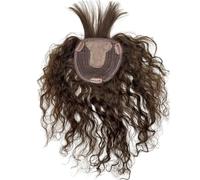 12x14cm Coverage, Short Curly Real Human Wavy Hair Topper with Front Bangs for Women,Breathable Wiglets Hairpieces Fluffy and Natural(Dark Brown,12 inches)
