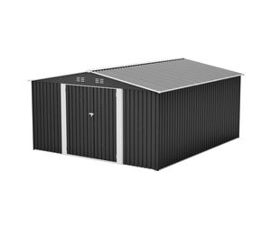 12x14FT Galvanized Metal Garden Shed Lockable Door Tool Storage shed, Anthracite