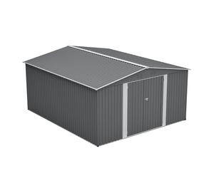 12x14FT Galvanized Metal Garden Shed Lockable Door Tool Storage shed, Grey