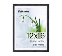 12x16 Frame Black Poster Frame 12x16 inch Picture Frames Large Solid Oak Wood 12x16 with Mat for 11x14 Inch Picture Frames Hang Portrait or Landscape for Wall Gallery Decor Art with Tempered Glass