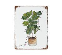 12x16 IN Holiday Lights Potted Fiddle Leaf Fig Plant Christmas Lights Holiday Vintage Metal Tin Sign for Men Women Decor Aluminum Sign Wall Sign for Bars Restaurants Cafes Pubs \