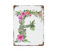 12x16 IN Initial Letter F Wall Letters Nursery Letters Floral Initials Botanicals Playroom Vintage Metal Tin Sign for Men Women Decor Aluminum Sign Wall Sign for Bars Restaurants Cafes Pubs \