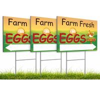 12x16 Inch 3X Double Sided Sign Plastic Fresh Eggs for Sale Sign - Fresh Chicken Eggs For Sale Sign With H-Stakes for Outside - Farm Fresh Eggs Sign for Outdoor and Indoor - Signs Chicken Coop Décor