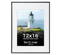 12x16 Picture Frame, 12x16 inch Photo Frame with Mount for 9x12 inch Frame, Metal Frame with Plexiglass Window, Versatile Poster Frame for Home, Gallery Wall Mount Display, Black