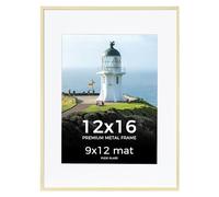 12x16 Picture Frame, 12x16 inch Photo Frame with Mount for 9x12 inch Frame, Metal Frame with Plexiglass Window, Versatile Poster Frame for Home, Gallery Wall Mount Display, Gold