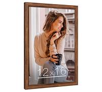 12x16 Picture Frame Brown Wood, Rustic Natural 16x12in Woodgrain Frame, Distressed Brown 12 x 16 inch Gallery Wall Photo Poster Frame with HD Plexiglass, Horizontal Vertical Wall Mounting Display 1pcs