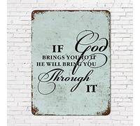 12x16in Metal Rust Retro Sign Family Quote if God Brings You to It He Will Bring You Through It Bible Verse Aluminum Tin Sign Retro Plaque Metal Signs for Door Living Room Office Home Garden Decor