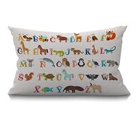 12X20 Inches Cushion Cover Rustic Farmhouse Decor Alphabet Cute Zoo with Animals Pillowcases Cotton Linen Alphabet Cute Zoo with Animals Throw Pillow Case Pillow Cover for Sofa Couch Bedro 30 x 50 cm