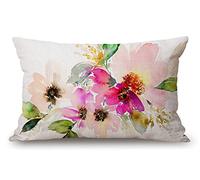 12x20 Inches Pillow Covers Rustic Farmhouse Decor Beautiful Watercolor Flower Pillowcases Cotton Linen Pink Floral Throw Pillow Case Cushion Cover for Sofa Couch Bedroom