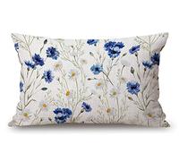 12x20 Inches Pillow Covers Rustic Farmhouse Decor Watercolor Flowers Pillowcases Cotton Linen Blue Cornflower White Daisy Throw Pillow Case Cushion Cover for Sofa Couch Bedroom