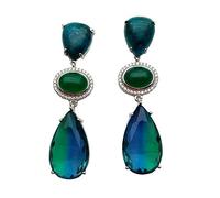 12x22mm Blue Apatite Green Agate Teardrop Rainbow Color Crystal Dangle Stud Earrings