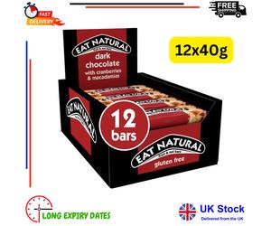 12x40g Full Case Eat Natural Dark Chocolate with Cranberries & Macadamias
