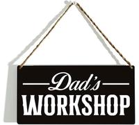 12x6 Inch Wooden Hanging Plaque, Dad's Workshop Tool Rules Funny Hanging Sign, Easy-Hang Wall Decor for Workshop Garage, Great Dad Gift
