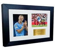 12x8 A4 Erling Haaland Manchester City Triple Autographed Signed Photo Photograph Picture Frame Football Soccer Poster Gift Gold
