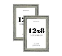 12x8" Distressed Green Picture Frame - Rustic Wood Industrial Effect Photo Frame for Wall Display, Ideal for Posters, Prints & Home Décor, Wall Hooks and Kickstand, 32mm Edge - 2 Pack
