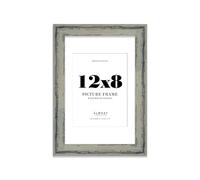 12x8" Distressed Green Picture Frame with 8x6" Mount - Barnwood Photo Frame with Distressed Finish, Wall Hooks and Kickstand, 32mm Edge - 1 Pack