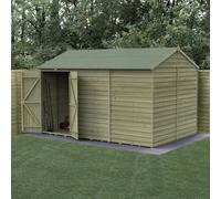 12' x 8' Forest 4Life 25yr Guarantee Overlap Pressure Treated Windowless Double Door Reverse Apex Wooden Shed (3.6m x 2.61m)
