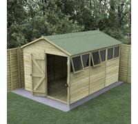 12x8 Forest Timberdale 25yr Guarantee TG Pressure Treated Double Door Apex Shed - With 4 Fixed Windows and 2 Opening Windows - With Installation