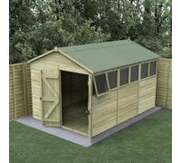 12x8 Forest Timberdale 25yr Guarantee TG Pressure Treated Double Door Apex Shed - With 5 Fixed Windows and 1 Opening Window - With Installation