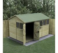 12x8 Forest Timberdale TG Pressure Treated Double Door Reverse Apex Shed - With 4 Fixed Windows and 2 Opening Windows - Delivery Only