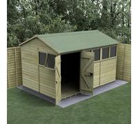 12x8 Forest Timberdale TG Pressure Treated Double Door Reverse Apex Shed - With 5 Fixed Windows and 1 Opening Window - Delivery Only