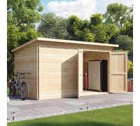 12 x 8 Log Cabin - BillyOh Pent Log Cabin Windowless Heavy Duty Bike Store Range - 12x8 Log Cabin Double Door - 19mm