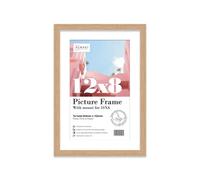 Almost Frameless 12x8 Oak Picture Frame With Mount for 10x6 Print, Poster or Photo Poster, Photo, Artwork, or Print. Thin Edge Slim Frame Portrait and Landscape Display with Wall Hooks