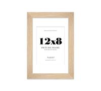 12x8" Oak Frame With Mount for 8x6" Pictures 28mm Edge Portrait and Landscape Display with Wall Hooks and Kickstand, 1 Pack