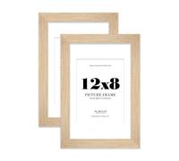 12x8 Oak Frame With Mount for 8x6 Pictures 28mm Edge Portrait and Landscape Display with Wall Hooks and Kickstand, 2 Pack