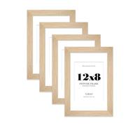 12x8" Oak Frame With Mount for 8x6" Pictures 28mm Edge Portrait and Landscape Display with Wall Hooks and Kickstand, 4 Pack