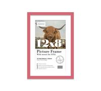 Almost Frameless 12x8 Pink Picture Frame With Mount for 10x6 Print, Poster or Photo Poster, Photo, Artwork, or Print. Thin Edge Slim Frame Portrait and Landscape Display with Wall Hooks