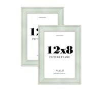12x8 Sage Green Picture Frame - Shabby Chic Photo Frame with Distressed Finish, Gold Trim, Wall Hooks and Kickstand, 37mm Edge - 2 Pack