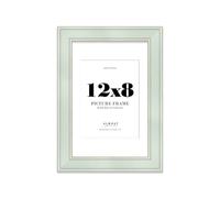 12x8" Sage Green Picture Frame with 8x6" Mount - Shabby Chic Photo Frame with Distressed Finish, Gold Trim, Wall Hooks and Kickstand, 37mm Edge - 1 Pack