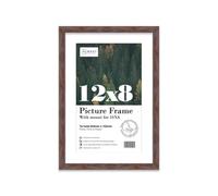 Almost Frameless 12x8 Walnut Picture Frame With Mount for 10x6 Print, Poster or Photo Poster, Photo, Artwork, or Print. Thin Edge Slim Frame Portrait and Landscape Display with Wall Hooks