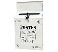 12x9x2 Inch Vintage Iron Wall Mount Mailbox, Safe Locking Small Mail Holder, Weatherproof Letter Box for Outside, Decorative Outdoor Mail Post, Creamy White