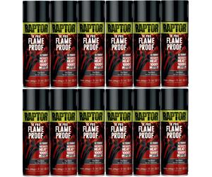 12xU-POL Raptor 1K Pro Flame Proof Flat Black Spray 338ml Resists to 1000°c Heat