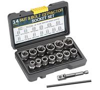 13+1 Nut Remover Set, Bolt Extractor Set, Drive Impact Bolt & Nut Extractor Set with a 1/4" to 3/8" Drive Hex Socket Adapter, Mechanic Tools can Remove The Rusty and Stubborn Sockets and Bolts