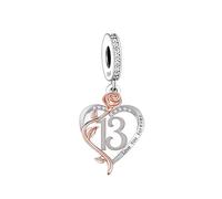 13 13th Birthday I Love You Forever Rose Gold Heart Bead Pendant 925 Sterling Silver Dangle Compatible With Pandora Moments Charm Bracelet