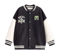 (13-14 Years, Black) Minecraft Boys Creeper Varsity Jacket