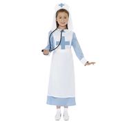 (13-14 Years, Blue/White) Smiffys Girls World War I Nurse Costume Set