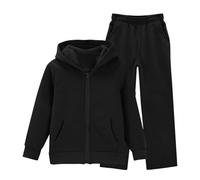 13-14 Years Girls Zip Up Sweatshirt and Loose Sweatpants Tracksuit Solid 2 Piece Full Set Zipper Hoodie Trackpants Bottom Jogging Pants Clothing Set Back to School Activewear #02_Wide Leg_Black