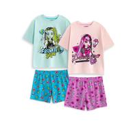 Monster High Girls Pyjama Set | Blue Frankie Stein & Pink Draculaura Short Sleeve Short Leg Sleepwear | Multi-Pack of 2 Cartoon PJs with All Over Print | Kids Nightwear - 13-14 Years