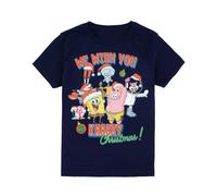 (13-14 Years, Navy) SpongeBob SquarePants Childrens/Kids Krabby Christmas T-Shirt