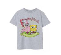 SPONGEBOB SQUAREPANTS Girls T-Shirt | Grey F is for Friends Graphic Tee for Kids | Iconic Cartoon Lightweight Short-Sleeve Top | Sponge Bob Merchandise Gift for Children & Teens