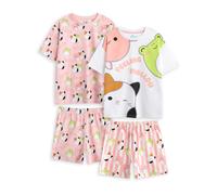Squishmallows Girls Pink Feelin' Mallow Multi-Pack of 2 Short Sleeve Short Leg Pyjama Sets | Cartoon Sleepwear | Elasticated Waist Shorts | Cute Nightwear for Children - 13-14 Years