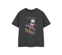 Vanilla Underground The Simpsons Boys Grey Bart Halloween Graphic Tee | Short Sleeve Cotton T-Shirt | Cartoon Skeleton Skateboard Theme | Casual Everyday Wear Top