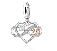 13 15 18 21 30 40 50 60 70 80 Birthday Age Anniversary Rose Gold Infinity Bead Pendant 925 Sterling Silver Compatible With Pandora Charm Moments Bracelet (25 25th Birthday Infinity Crystal Love Heart)