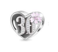13 16 18 21 30 40 50 60 70 80 Birthday Camellia Flower Heart Bead Pendant 925 Sterling Silver Dangle Compatible With Pandora Moments Charm Bracelet (30 30th Birthday Camellia Flower Love Heart)
